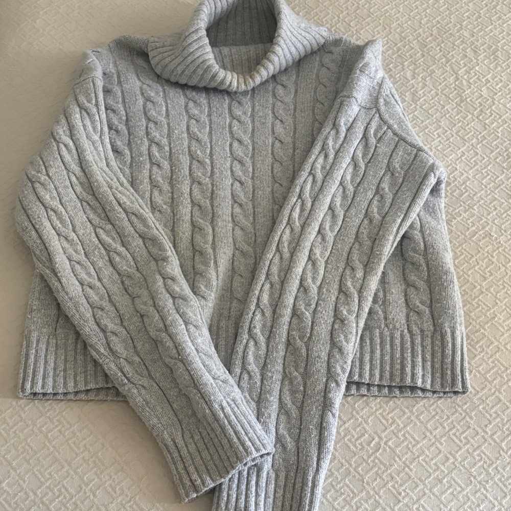 Aritzia Light Grey Cable Knit Turtleneck Sweater